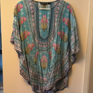 Tolani Blue and Pink Dolman Sleeve Tunic